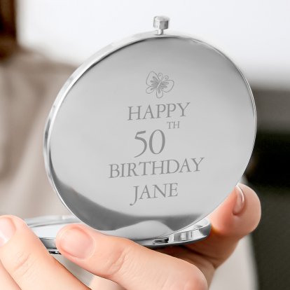 Personalised Silver Plated Compact Mirror - 50th Birthday