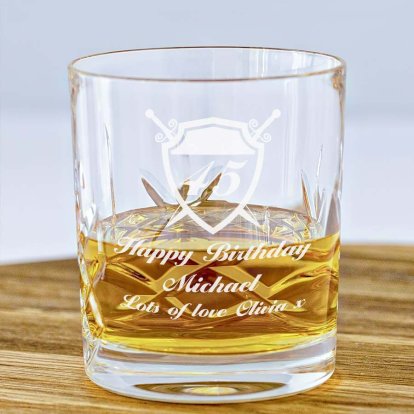 Birthday Shield Personalised Cut Glass Whisky Glass 