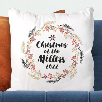 Christmas Wreath Personalised Cushion Cover 