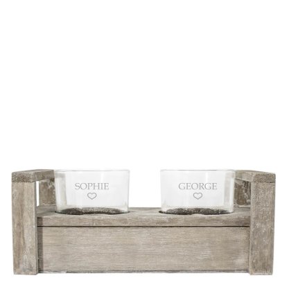 Couples Personalised Wooden Candle Holder Set