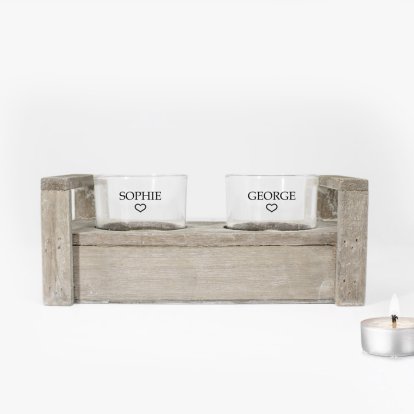 Couples Personalised Wooden Candle Holder Set