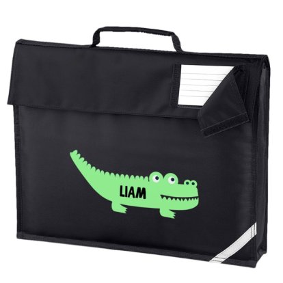 Crocodile Personalised Black Book Bag