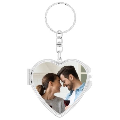Custom Photo Upload Heart Compact Mirror Keyring