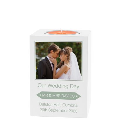 Custom Photo White Tea Light Holder for Wedding