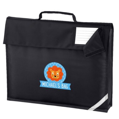 Cute Lion Personalised School Black Bag