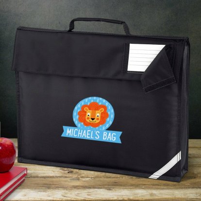 Cute Lion Personalised School Black Bag