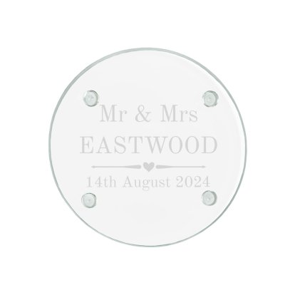 Decorative Wedding Engraved Round Glass Coaster