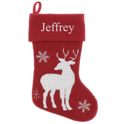 Deluxe Red Christmas Reindeer Stocking - Embroidered Name