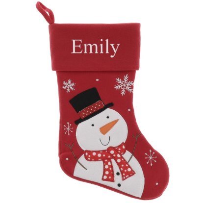 Deluxe Red Christmas Snowman Stocking - Embroidered Name