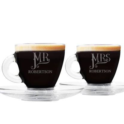 Dotty Mr and Mrs Personalised Glass Espresso Cup Set