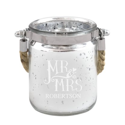 Dotty Mr and Mrs Personalised Glitter Candle Holder 