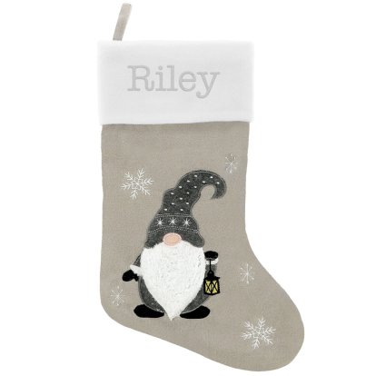 Embroidered Christmas Stocking - Grey Gonk Gnome 