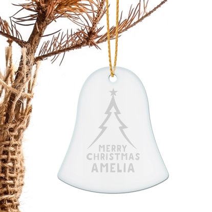 Engraved Bell Shape Solid Glass Christmas Tree Decoration