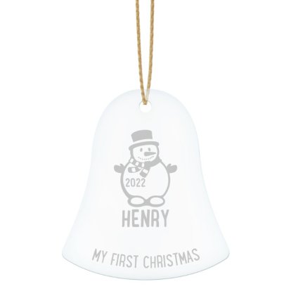 Engraved Bell Shape Solid Glass Decoration - Snowman
