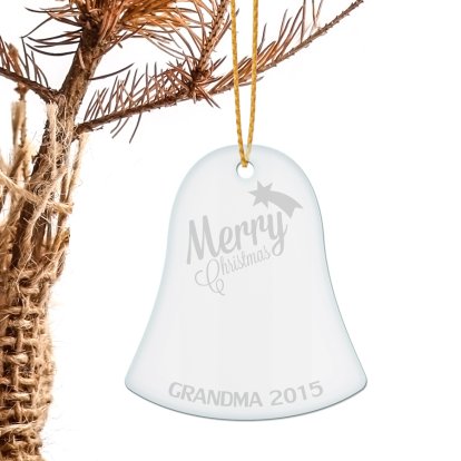 Engraved Bell Shape Solid Glass Decoration - Star 