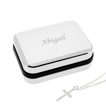 Engraved Box & Cross Necklace Set - Name 