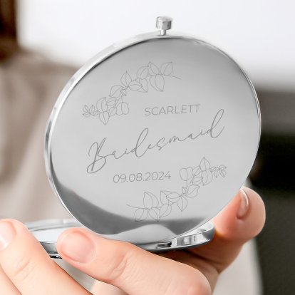 Engraved Bridesmaid Silver Compact Mirror
