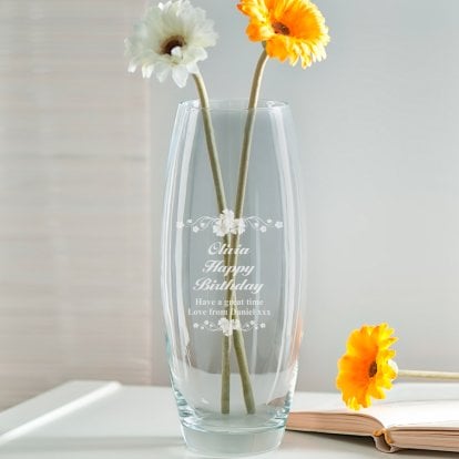 Engraved Bullet Vase - Flowers