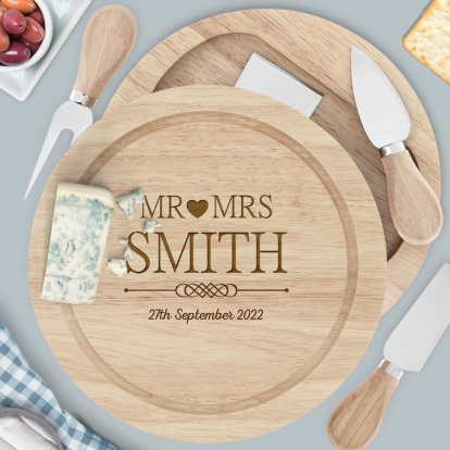 Engraved Cheese Board Set - Mr and Mrs