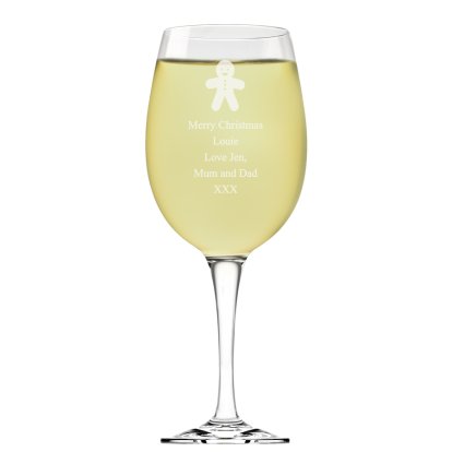 Engraved Christmas Gingerbread Man Wine Glass