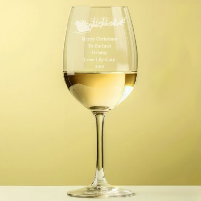 Engraved Christmas Sleigh Wine Glass