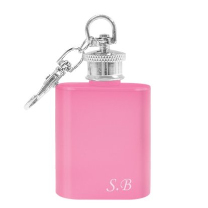 Engraved Classic Intials Pink Keyring Flask
