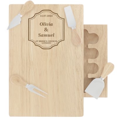 Engraved Classic Cheese Board Set - Bride & Groom