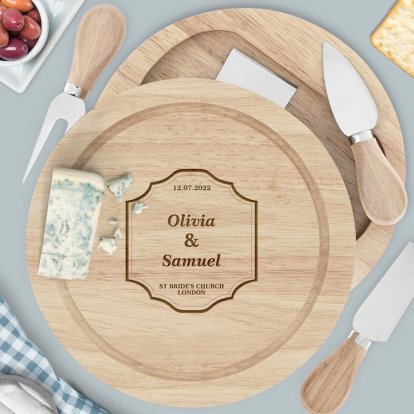 Engraved Classic Wedding Wooden Cheese Board Set - Bride and Groom