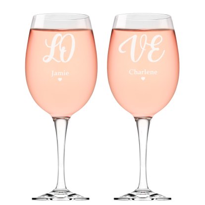 Engraved Wine Glass Set - Love