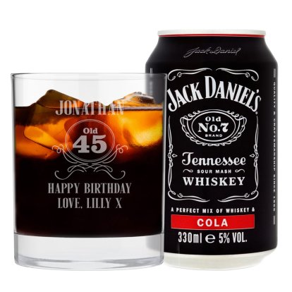 Engraved Glass & Jack Daniel's Cola Gift Set - Birthday Year