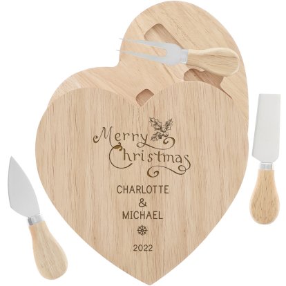 Engraved Heart Christmas Cheeseboard Set - Merry Christmas