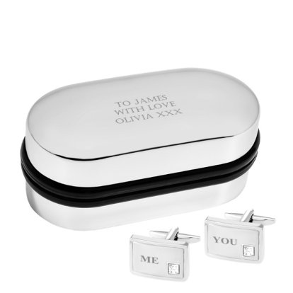 Engraved Heart Initial Crystal Cufflinks With Chrome Presentation Box