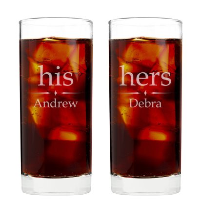 Engraved Hi Ball Glass Set - His and Hers