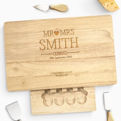 Engraved Large Cheese Board Set - Mr and Mrs
