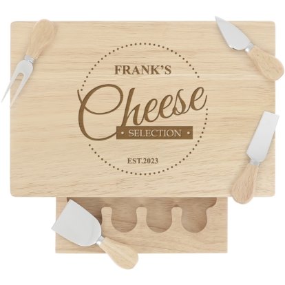 Engraved Large Rectangular Wooden Cheese Board Set - Cheese Selection