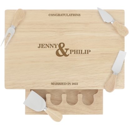Engraved Large Rectangular Wooden Cheese Board Set - Congratulations