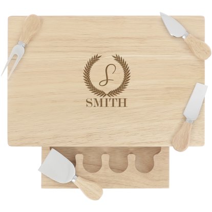 Engraved Large Rectangular Wooden Cheese Board Set - Family Initial