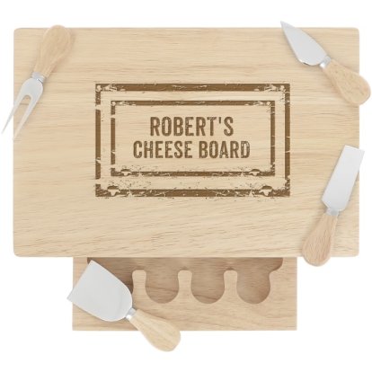 Engraved Large Rectangular Wooden Cheese Board Set - Stamp Design