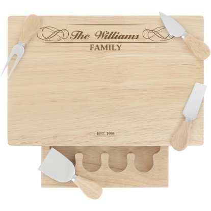 Engraved Large Rectangular Wooden Family Cheese Board Set