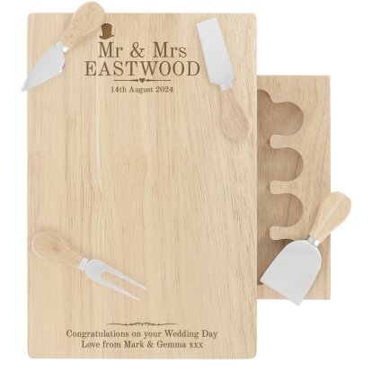 Engraved Mr and Mrs Large Cheese Board Set - Decorative Wedding