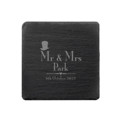 Engraved Mr and Mrs  Slate Coasters - Decorative Wedding