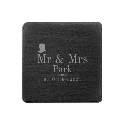 Engraved Mr and Mrs  Slate Coasters - Decorative Wedding