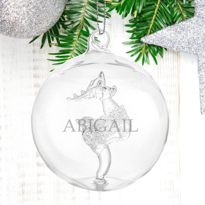 Engraved Name Glass Reindeer Bauble