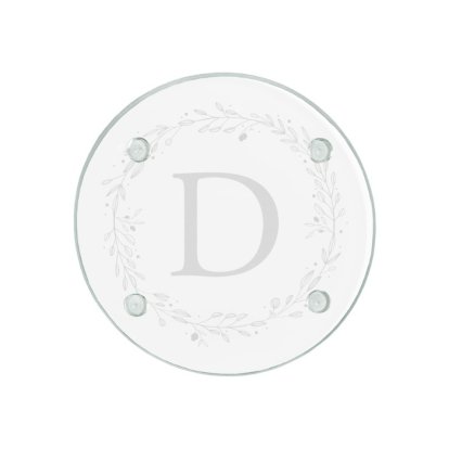 Engraved Round Glass Coaster - Floral Initial