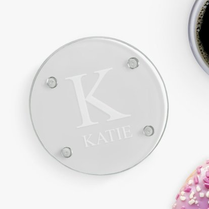 Engraved Round Glass Coaster - Initial & Name
