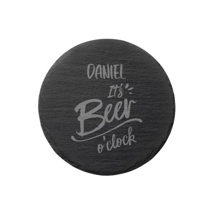 Engraved Round Slate Coaster - Beer O'Clock