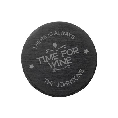 Engraved Round Slate Coaster - Time for Wine