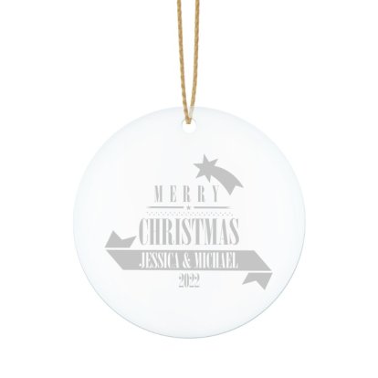 Engraved Round Solid Glass Decoration - Christmas Star