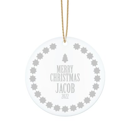 Engraved Round Solid Glass Decoration - Christmas Tree