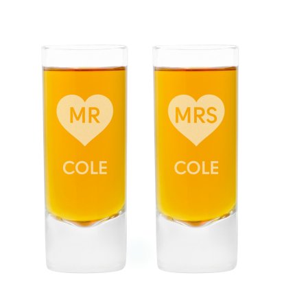 Engraved Shot Glass Set - Mr and Mrs